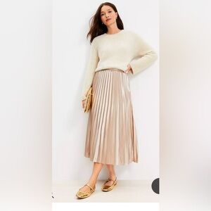 LOFT Foiled Satin Pleated Midi Skirt